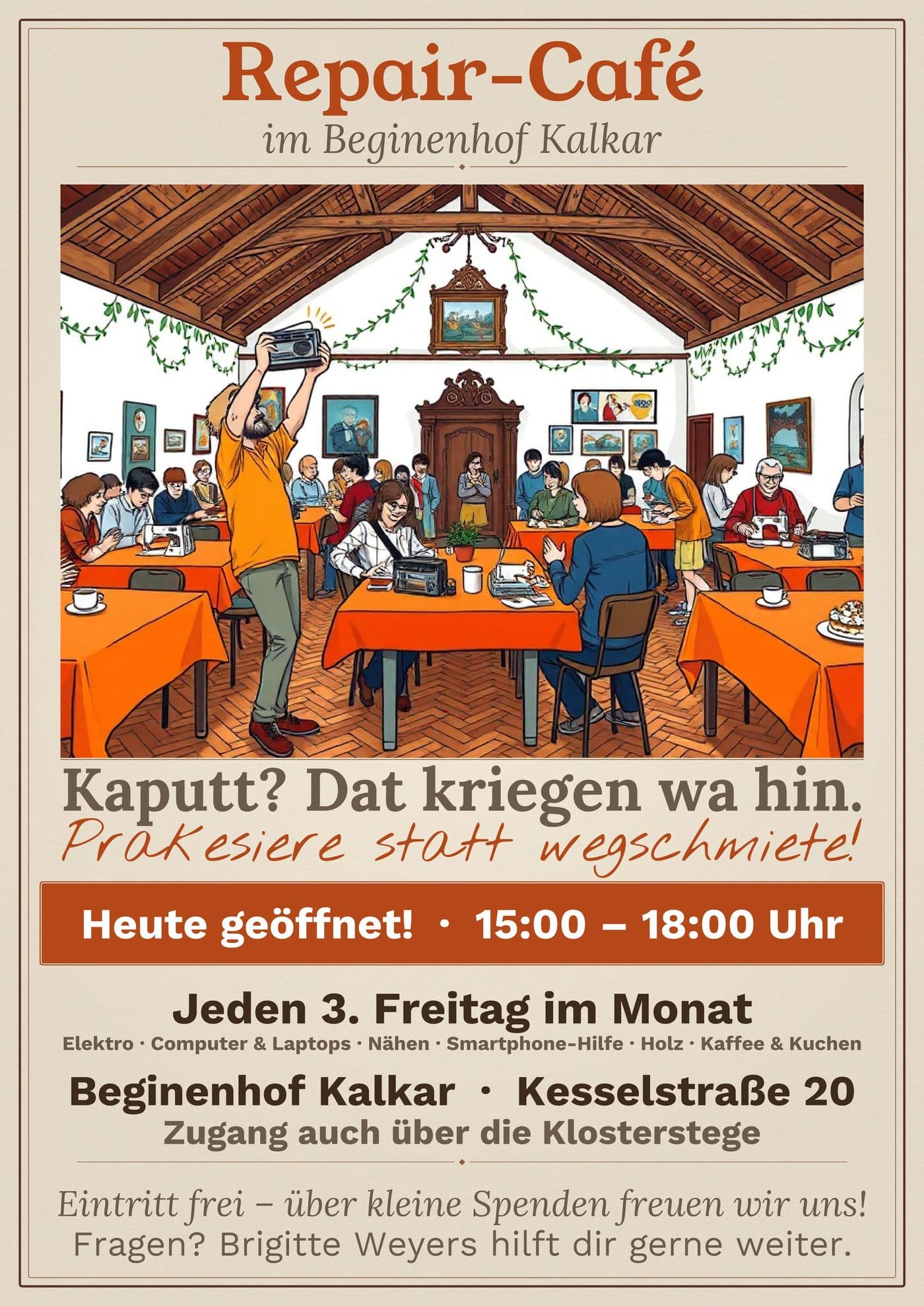 Repair-Café Kalkar Plakat: Gemeinsam reparieren statt wegwerfen